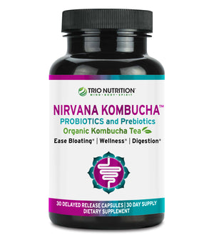 Trio Nutrition Nirvana Kombucha | Billions Multi-Strain Probiotics, Prebiotic & Organic Kombucha Tea Capsules