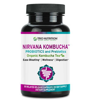 Nirvana Kombucha Capsules by Trio Nutrition with Billions Multi-Strain Probiotics, Prebiotic & Organic Kombucha Tea
