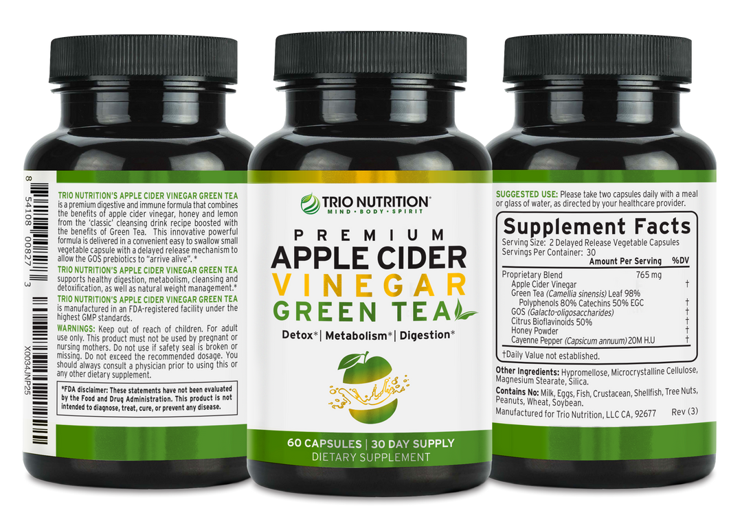 Detox & Cleanse | Apple Cider Vinegar and Organic Green Tea  Pills by Trio Nutrition