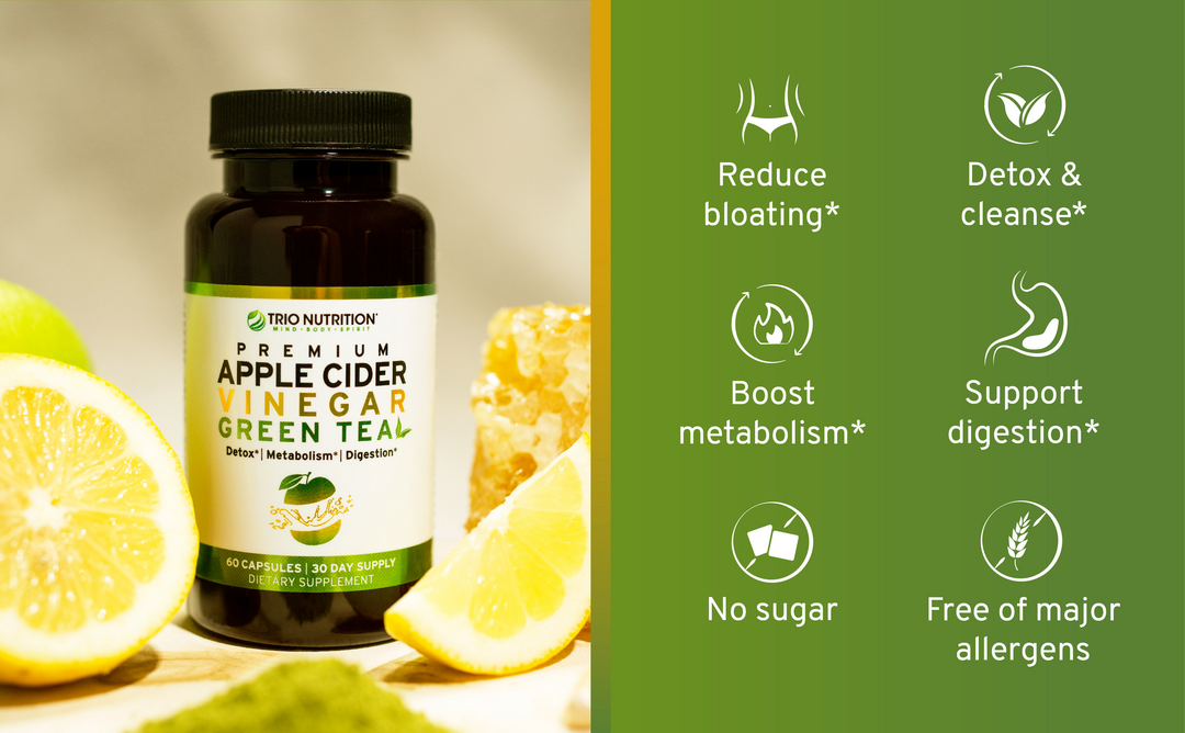 Detox & Cleanse | Apple Cider Vinegar and Organic Green Tea  Pills by Trio Nutrition