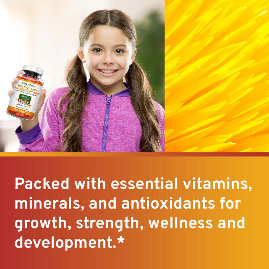 Trio Nutrition Kids Gummy Multivitamin with Zinc – Vitamins A B C D E for Immune Energy Support – Berry Flavor 60-Day Supply