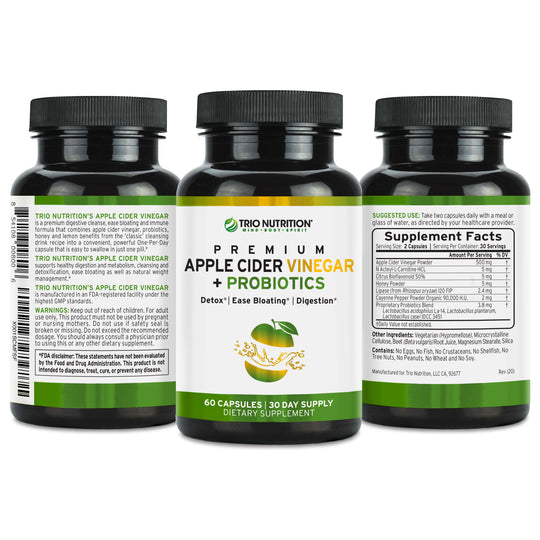 Apple Cider Vinegar Pills with Mother | ACV Capsules + Billions Multi-Strain Probiotics by Trio Nutrition