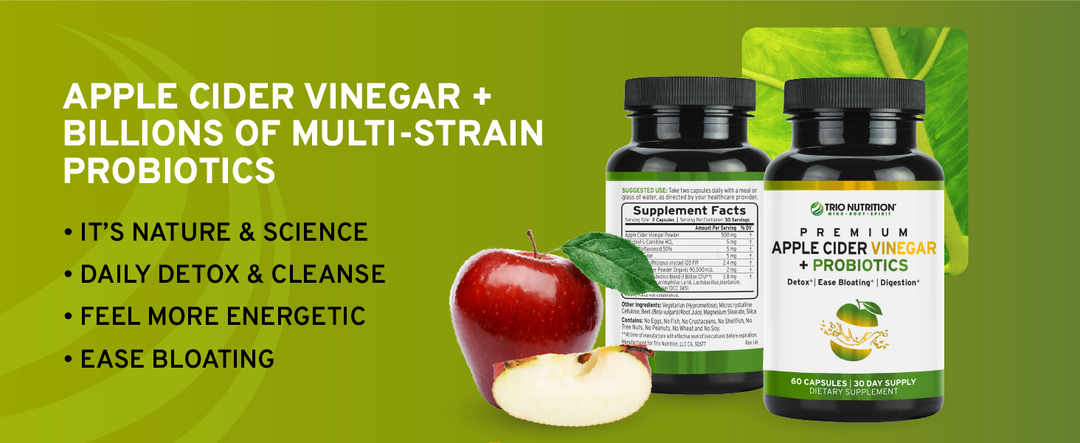 Apple Cider Vinegar Pills with Mother | ACV Capsules + Billions Multi-Strain Probiotics by Trio Nutrition