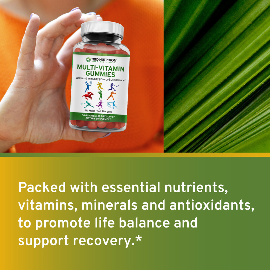 Trio Nutrition® Gummy Multivitamin with Zinc – Vitamins A B C D E + Minerals for Immune & Energy Support – Delicious Berry Flavor