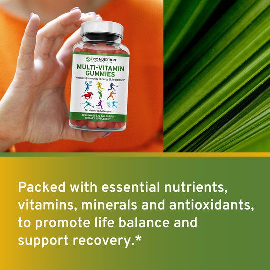 Trio Nutrition® Gummy Multivitamin with Zinc – Vitamins A B C D E + Minerals for Immune & Energy Support – Delicious Berry Flavor