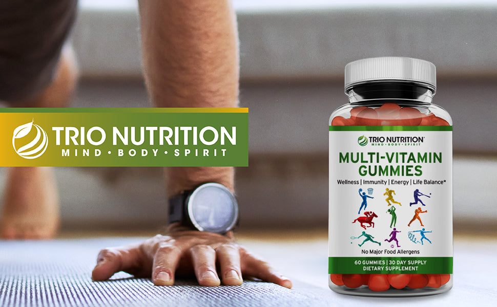 Trio Nutrition® Gummy Multivitamin with Zinc – Vitamins A B C D E + Minerals for Immune & Energy Support – Delicious Berry Flavor