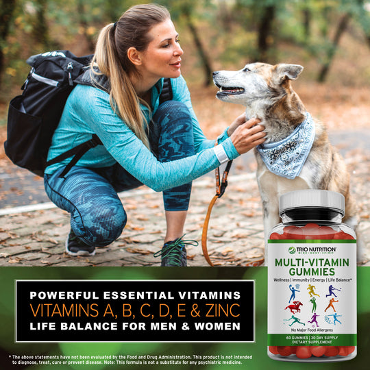 Trio Nutrition® Gummy Multivitamin with Zinc – Vitamins A B C D E + Minerals for Immune & Energy Support – Delicious Berry Flavor