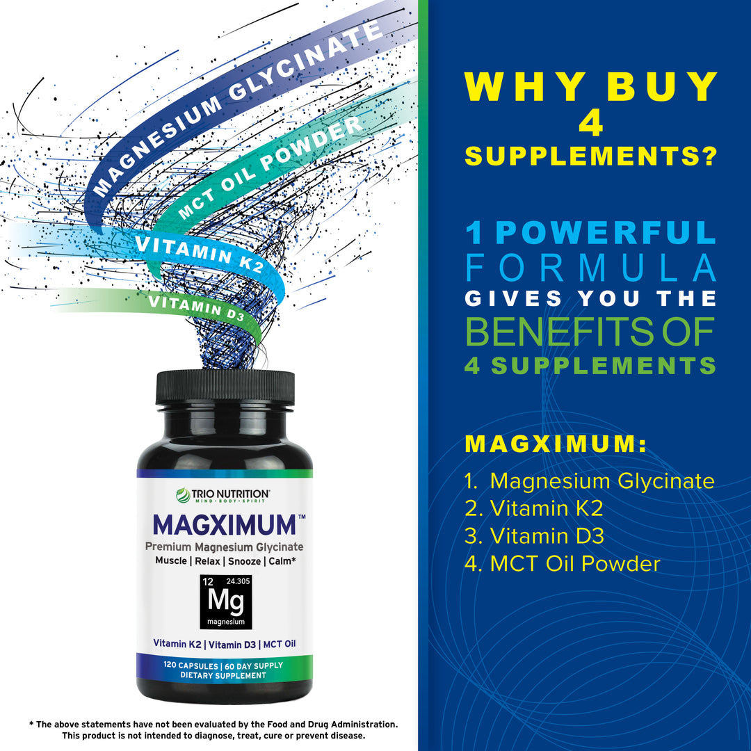 Trio Nutrition Magximum™ Magnesium Glycinate 400mg + D3 K2 MK-7 MCT Oil – Sleep, Calm, Recovery