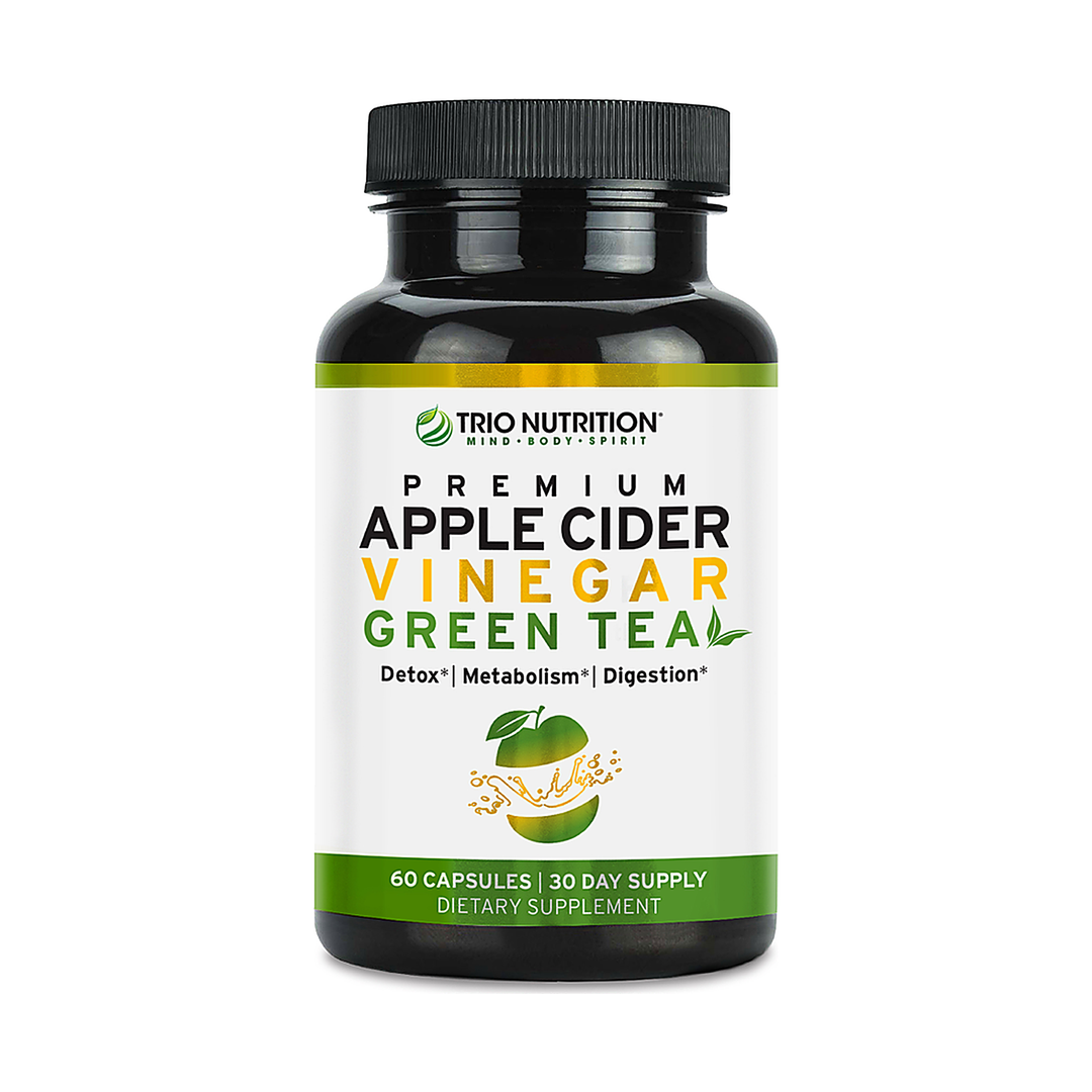 Trio Nutrition Apple Cider Vinegar plus Green Tea capsules bottle — detox and metabolism support, Manufactured in the USA