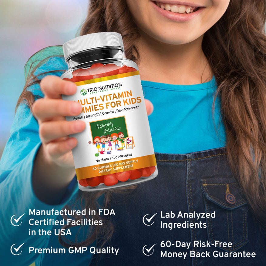 Trio Nutrition Kids Gummy Multivitamin with Zinc – Vitamins A B C D E for Immune Energy Support – Berry Flavor 60-Day Supply