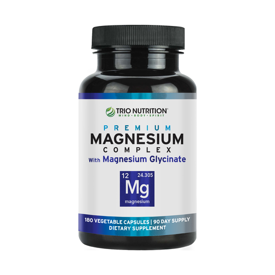 Trio Nutrition Magnesium Complex 420mg bottle — triple magnesium glycinate with B6, Manufactured in the USA