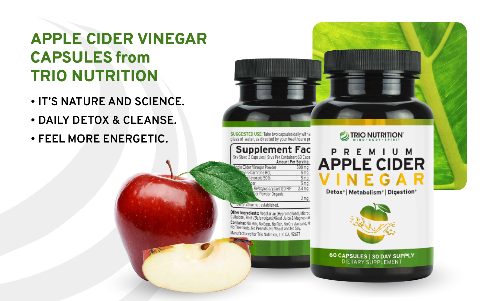 Apple Cider Vinegar Pills with Mother | ACV Capsules + Billions Multi-Strain Probiotics by Trio Nutrition