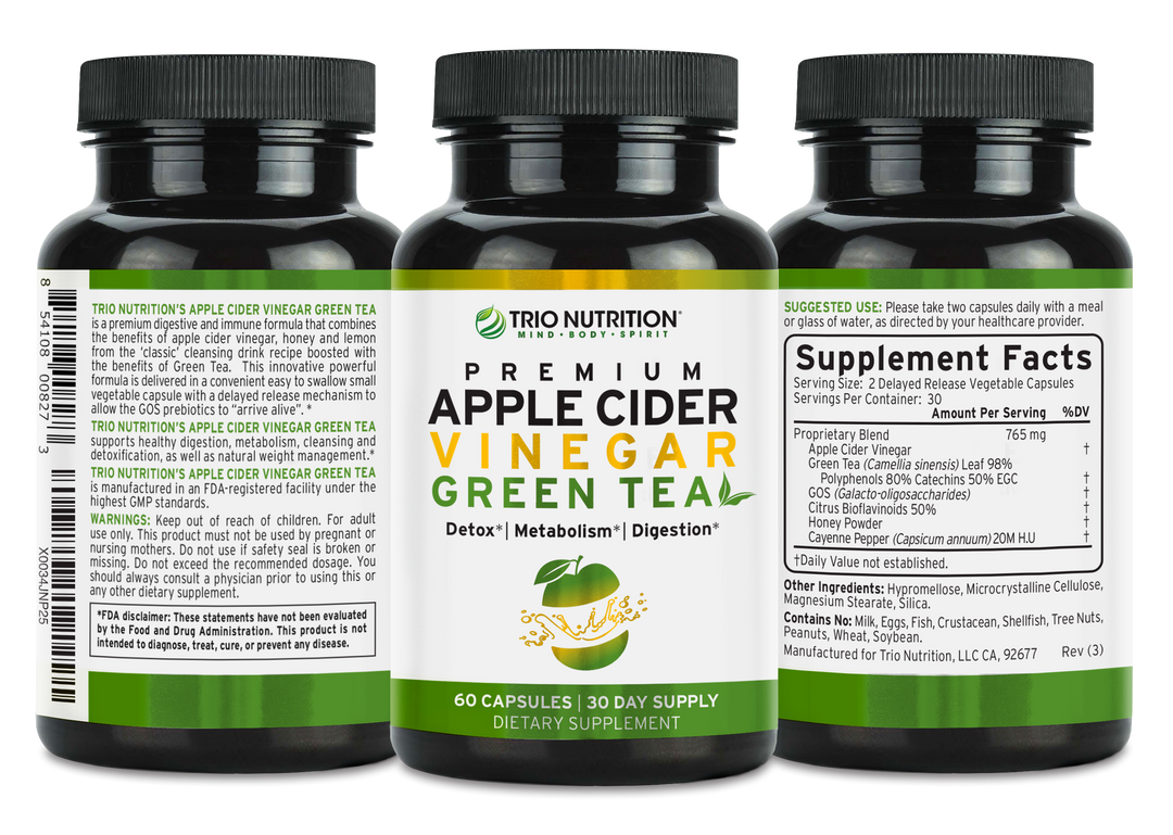 Detox & Cleanse | Apple Cider Vinegar and Green Tea Pills by Trio Nutrition