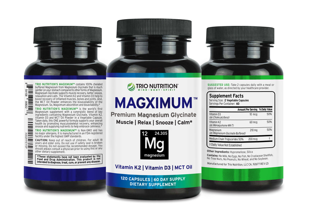 Magnesium Glycinate | Vitamin D3 K2 | World Famous Magximum by Trio Nutrition